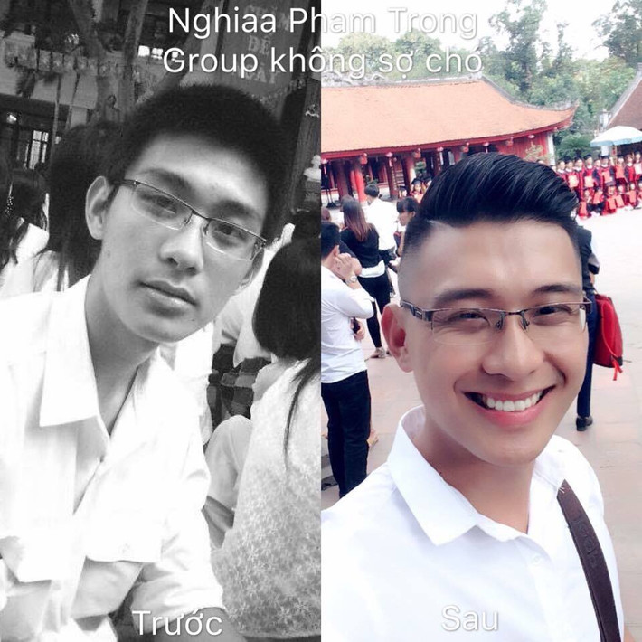 "Đây là tôi lúc cấp 3 và sau khi có người yêu đây. Người yêu biến tôi thành cái gì không biết nữa" nickname Nghia Pham Trong cho biết thêm