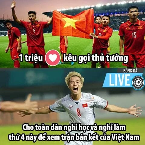 Dân mạng cũng gửi đi thông điệp xin Thủ tướng cho phép nghỉ học, nghỉ làm để cổ vũ Olympic Việt Nam ở trận bán kết Asiad với Hàn Quốc.