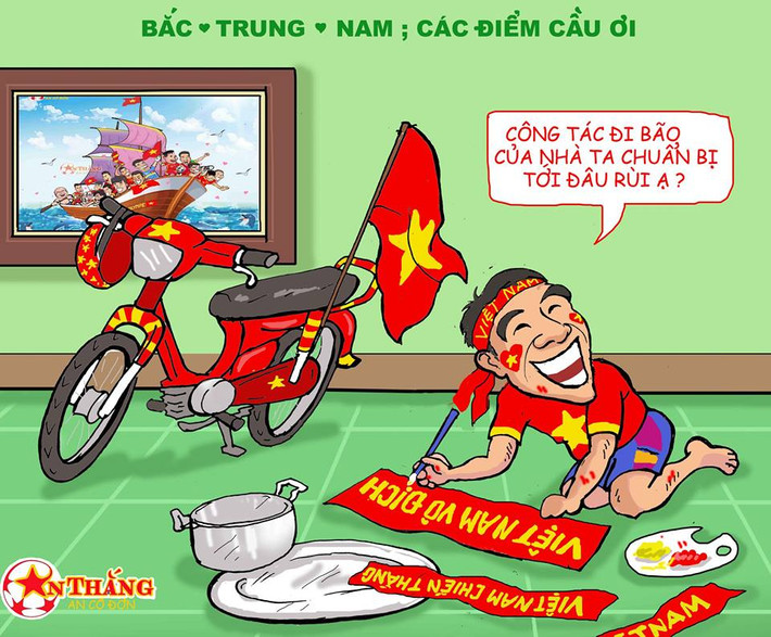 Nồi niêu, xoong chảo được CĐV Việt Nam chuẩn bị cho hành trình "đi bão" ăn mừng chiến thắng đội nhà.