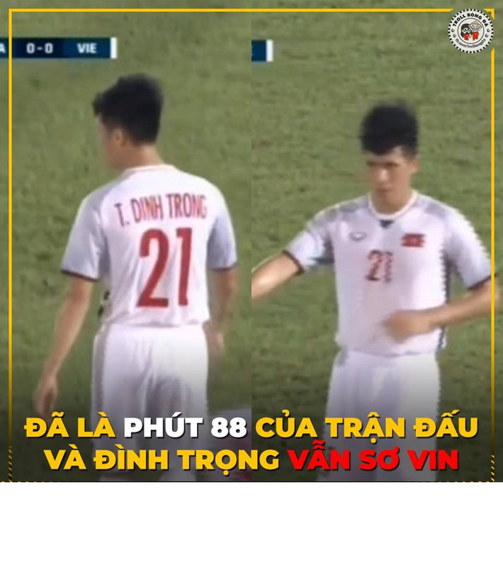 Thậm chí, nhiều NHM còn soi được rằng, kể từ đầu trận đấu cho đến cuối trận, trang phục của Đình Trọng vẫn luôn chỉnh tề và áo vẫn sơ-vin trong quần đều đặn như mọi ngày.