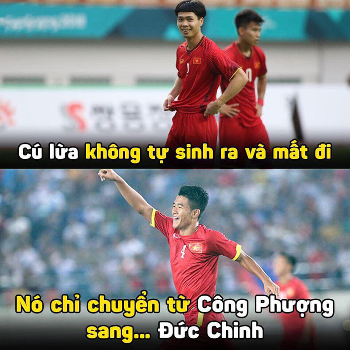 Định luật bảo toàn "cú lừa" được dân mạng áp dụng cho trường hợp của Công Phượng và Đức Chinh.