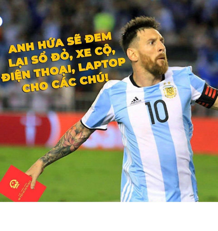 Bức ảnh chế bóng đá Messi hứa sẽ mang sổ đỏ, xe cộ và những gì đã mất về cho những "tay cá độ bóng đá" được dân mạng truyền tay nhau trước khi trận đấu giữa Argentina và Nigeria tại vòng bảng World Cup 2018 bắt đầu.