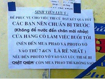 "Nếu đến photo vở vào lúc sát thi sẽ bị chặt chém, còn mua phao thì không sao".