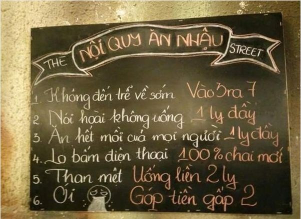 Nội quy ăn nhậu quá đầy đủ.