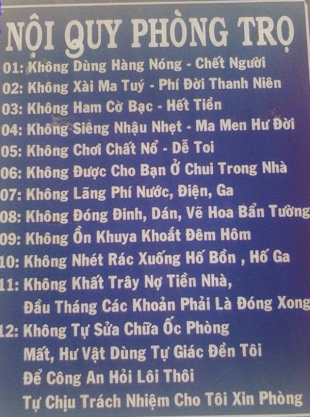 Chủ nhà trọ và những nội quy "độc nhất vô nhị".