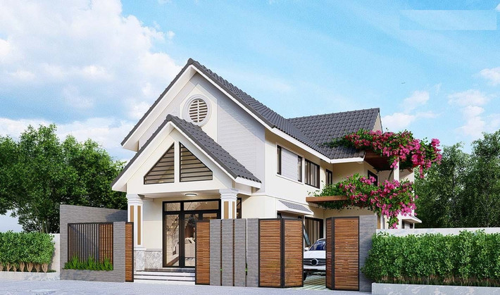 Mẫu nhà cấp 4 mái thái tích hợp gara hiện đại. Ảnh: Menoithat