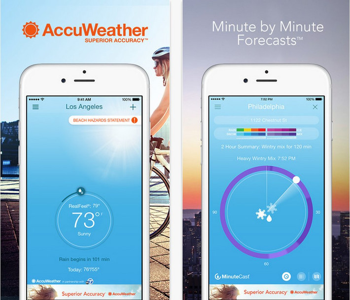 AccuWeather là ứng dụng dự báo thời tiết khá chính xác được đại đa số người dùng sử dụng ở mọi nền tảng smartphone. Với khả năng dự báo thời tiết tương đối chính xác, AccuWeather thực sự là ứng dụng điện thoại hữu ích cho mọi du khách.