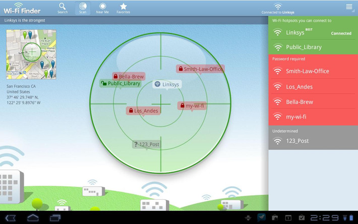 Ứng dụng Wi-Fi finder giúp bạn tìm được địa điểm có chia sẻ Wi-Fi công cộng, đặc biệt là điểm miễn phí.