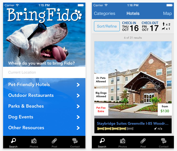 Với BringFido, bạn không còn lo lắng đến việc thú cưng của bạn sẽ ở đâu mỗi khi đi du lịch. Bạn có thể liên hẹ và tìm kiếm tất cả nơi trông thú cưng trên đường đi để có những lựa chọn tốt nhất cho chúng.