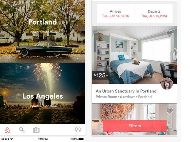 Airbnb là ứng dụng kết nối người cần thuê nhà, thuê phòng trọ với người có phòng cho thuê trên khắp thế giới. Có mặt tại 34.000 thành phố, Airbnb thực sự là ứng dụng hữu ích cho du khách tìm chỗ dừng chân dễ dàng.