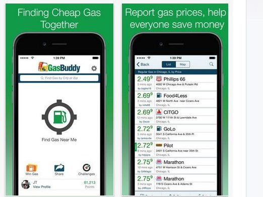 Ứng dụng GasBuddy cho người dùng biết mình đang ở gần trạm xăng nào nhất. Thông tin về trạm xăng được chia sẻ từ chính người dùng ứng dụng.