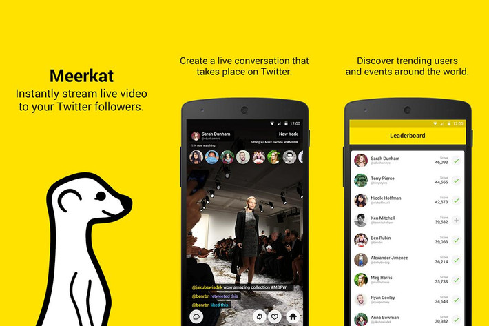 Meerkat được coi là sự phối hợp hoàn hảo giữa mạng xã hội và video. Người dùng có thể trình chiếu video trực tiếp chỉ với một nút bấm. Ảnh: Digital Trends.