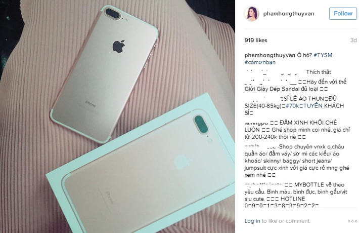 iPhone 7 mới cũng xuất hiện trên Instagram của Á hậu Thúy Vân. Ảnh: Instagram Thúy Vân.
