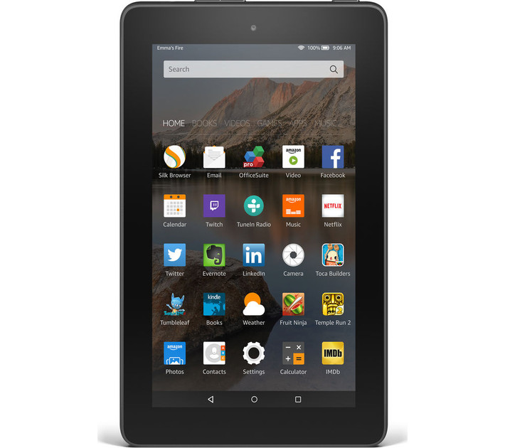 Là máy tính bảng giá trẻ, Amazon Fire có cấu hình kỹ thuật không hấp dẫn nhưng phù hợp với nhóm người tiêu dùng phổ thông với RAM 1GB, màn hình IPS 7-inch, bộ nhớ trong 8GB. Ảnh: Currys.