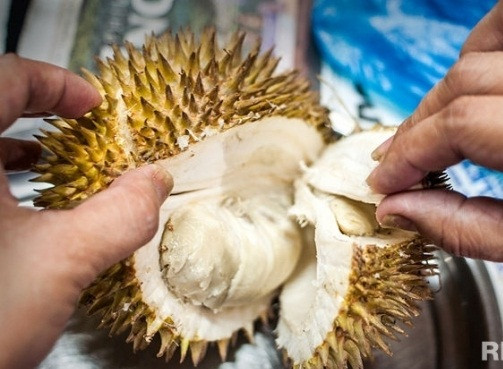 Nếu trên vỏ sầu riêng có vương bột màu vàng hoặc phần cuống trên có bột kem màu cam, thì có thể là những quả đã bị ngâm tẩm bằng chất hóa học còn đọng lại trên lớp vỏ.