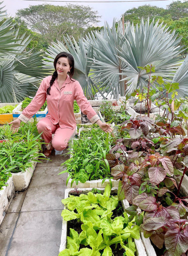Bảo Thy đã nhanh chóng bắt tay vào thiết kế một khu vườn nho nhỏ nằm ở tầng 2 của biệt thự. Ảnh: FB Bảo Thy