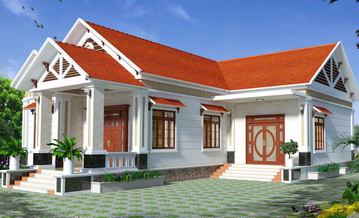 Mẫu nhà 1 tầng chữ L mái ngói đỏ tươi chưa bao giờ lỗi mốt. Ảnh: Kientrucroman