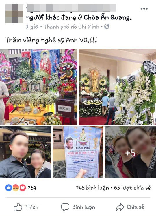 Ngày 9/4, nhiều người dân cũng như gia đình của Nghệ sĩ Anh Vũ đã tới chùa Ấn Quang (Q 10, TP HCM) để chờ đón thi thể anh về với "đất mẹ". Trong không khí tang thương ấy, bên cạnh những người hâm mộ đến để tiễn đưa người diễn viên tài năng thì không ít người tranh thủ đến chụp ảnh, livestream để chia sẻ lên mạng xã hội câu like.