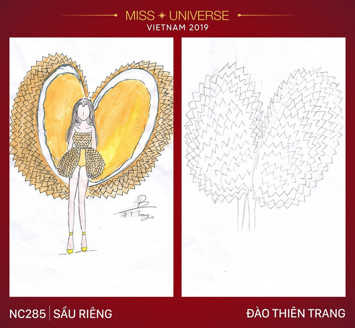 Bộ cánh lấy ý tưởng từ trái sầu riêng của nhà thiết kế Đào Thiên Trang.