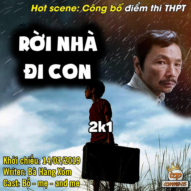 "Bộ phim" Rời nhà đi con được lấy cảm hứng từ tác phẩm Về nhà đi con đang "gây bão" trên truyền hình. Tuy nhiên, người viết kịch bản cho "bom tấn" này lại là bà hàng xóm và dàn diễn viên không ai khác ngoài phụ huynh và sĩ tử.