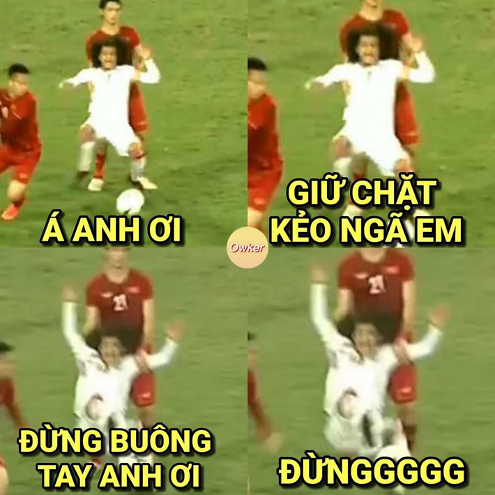 Tuấn Anh là người đã đỡ cầu thủ số 10 UAE đứng dậy nhưng vì bận nhận bóng nên anh đã lỡ buông tay.