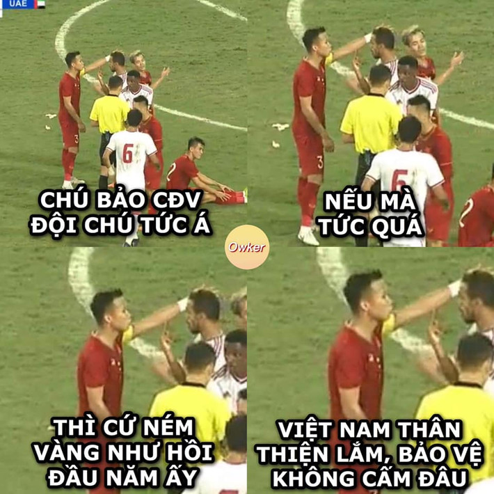 Với sự giàu có của UAE, Quế Ngọc Hải thách các cầu thủ của đội bóng Tây Á ném vàng như hồi đầu năm.