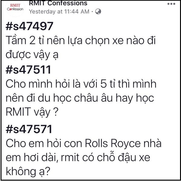 Ai cũng biết RMIT là ngôi trường 'VIP', khi học phí rất đắt đỏ, sinh viên thì đa số đều là con nhà có điều kiện. Theo như thông tin học phí được công khai trên website của trường, thì 1 năm, sinh viên phải bỏ ra cả tỷ là chuyện bình thường.