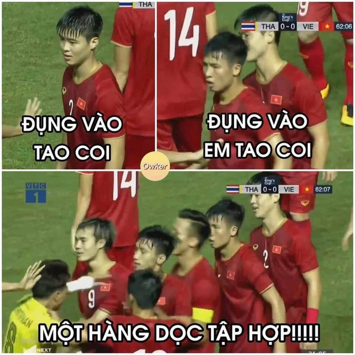 Cách mà các cầu thủ ĐTQG Việt Nam bảo vệ nhau trong vụ "ẩu đả" trên sân với Thái Lan.