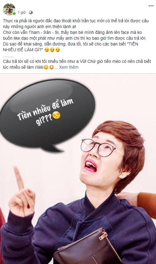 Với giọng điệu tếu táo hơn đôi chút, nickname B.N có câu giải thích của mình rằng: "Câu trả lời sẽ có khi tôi có nhiều tiền như anh Vũ! Chứ giờ tiền không có nên chả biết lúc nhiều tiền sẽ làm gì?".