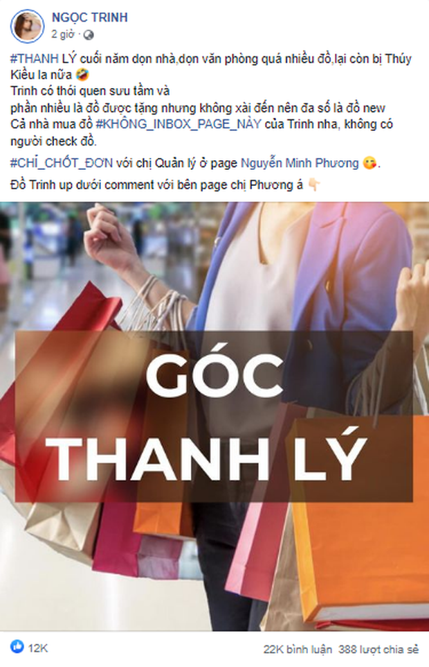 Từ trước đến nay, Ngọc Trinh luôn chứng tỏ mình là một "yêu nữ hàng hiệu" đích thực khi liên tục mua sắm, đập hộp. Và đến ngày cuối năm, nữ hoàng nội y lại quyết định thanh lý tủ đồ hiệu cực đắt tiền. Ảnh chụp màn hình