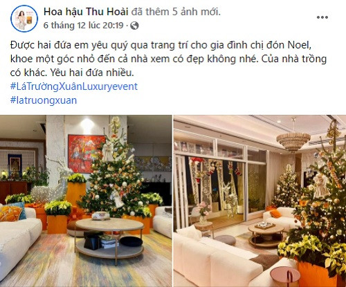 Trên trang cá nhân, Hoa hậu Thu Hoài vừa chia sẻ không gian ngập không khí Giáng sinh trong biệt thự triệu đô tại quận 7 (TP HCM).