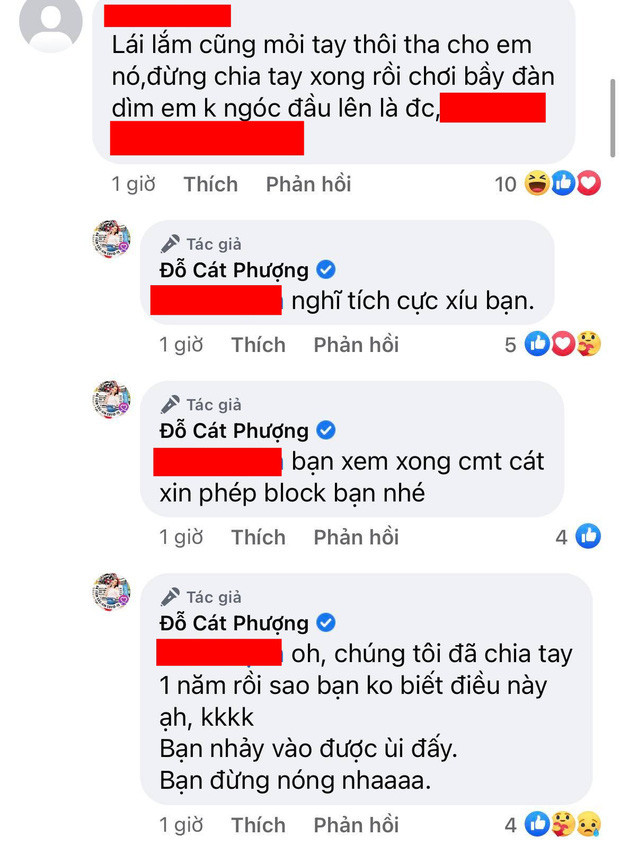 Mới đây, dân tình được phen náo loạn khi Cát Phượng bất ngờ xác nhận đã chia tay với Kiều Minh Tuấn lúc đôi co với antifan. Ảnh chụp màn hình
