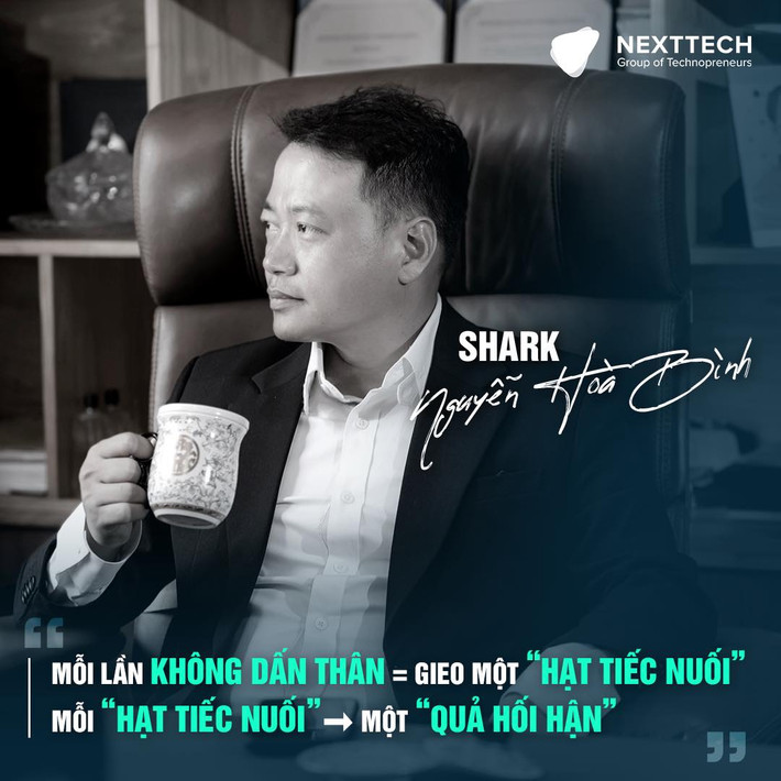 Shark Nguyễn Hòa Bình từng là sinh viên trường Đại học Quốc gia Hà Nội chuyên ngành công nghệ thông tin. Sau này ông tiếp tục học lên thạc sĩ tại một trường đại học danh giá của thành phố Osaka, Nhật bản. Ảnh: FBNV