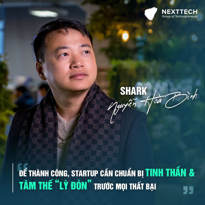 Shark Nguyễn Hòa Bình từng là sinh viên trường Đại học Quốc gia Hà Nội chuyên ngành công nghệ thông tin. Sau này ông tiếp tục học lên thạc sĩ tại một trường đại học danh giá của thành phố Osaka, Nhật bản. Ảnh: FBNV