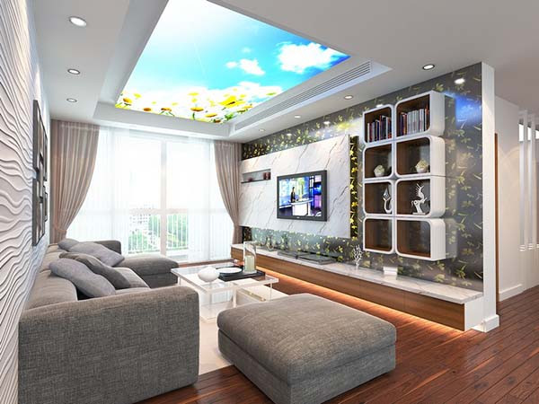 Trần nhà 3D tạo không gian nội thất vô cùng khác lạ và độc đáo. Ảnh: Canhohungthinhnew.