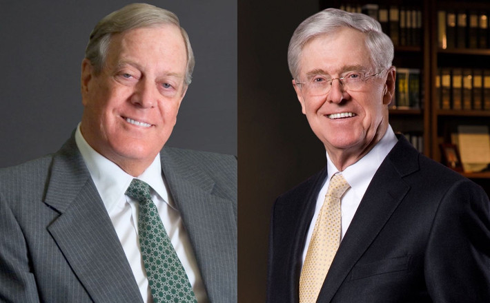 Hai anh em David Koch và Charles Koch đứng sát nhau với 60 tỷ USD mỗi người. Ảnh: NY.