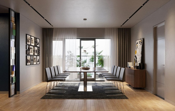 Toàn bộ penthouse đều được lót sàn gỗ tạo sự sang trọng và có phần cổ điển. Ảnh: FBNV