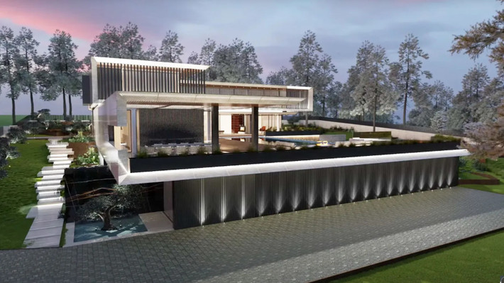 Căn nhà có tổng diện tích 2.720 m2, gồm 3 tầng với diện tích xây dựng là 544m2, các khu vườn xung quanh và một hồ bơi tuyệt đẹp. Ảnh: Gqindia