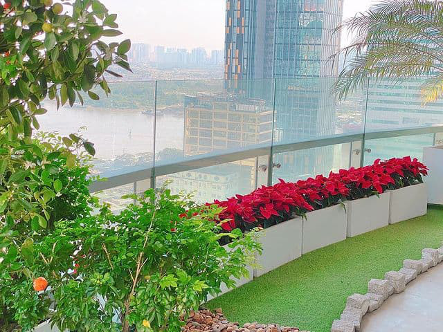 Ban công rộng trồng hoa đẹp mắt. Nguồn ảnh: FBNV
