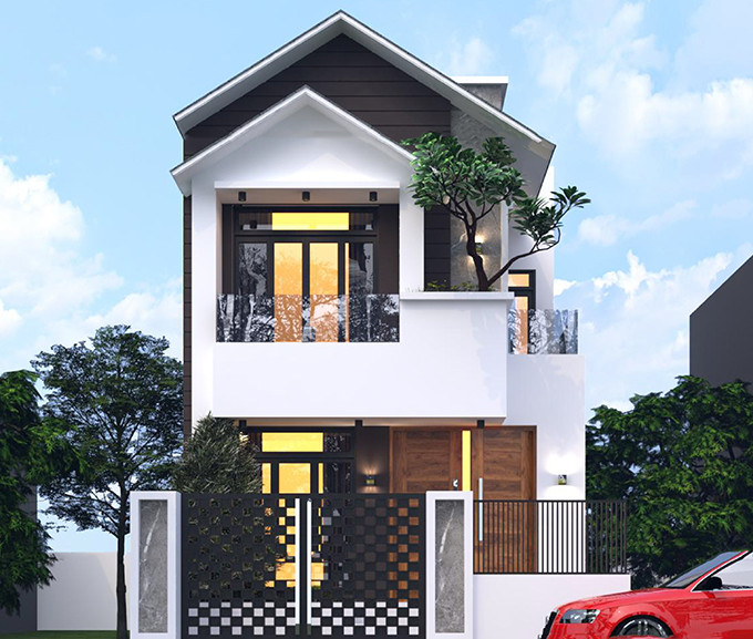 Thiết kế theo phong cách hiện đại, nhà phố 2 tầng sử dụng gam màu trắng chủ đạo kết hợp các màu trung tính, tạo sự tương phản về màu sắc. Ảnh: Nhadepktv