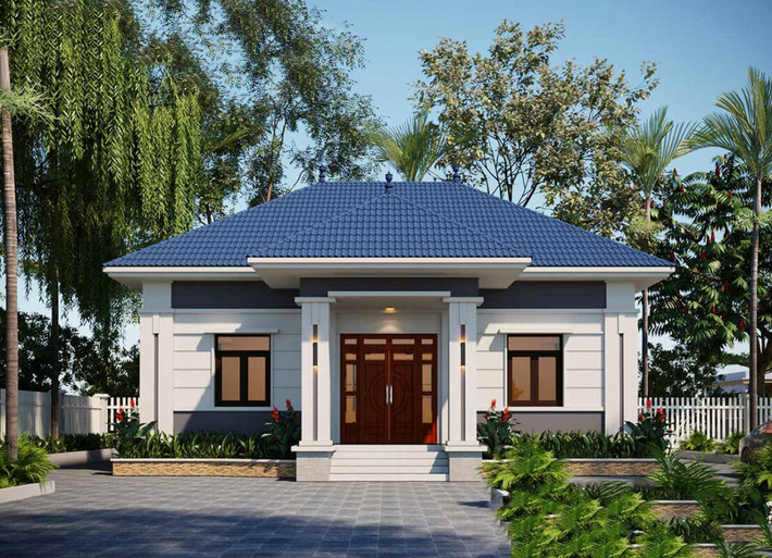 Sức cuốn hút của mẫu nhà mái Nhật 1 tầng nằm ở sự mộc mạc, giản dị từ chất liệu. Màu sắc chủ đạo thiên về rắng, be... tạo sự hài hòa khi kết hợp với màu nguyên bản từ gỗ, đá. Ảnh: Noithattugia