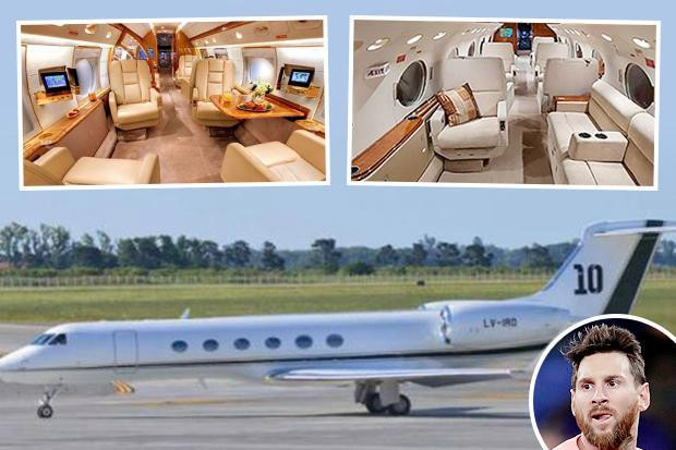 Chưa hết, Lionel còn vung tiền mua cho mình một chiếc máy bay hạng sang 16 chỗ có bếp và 2 phòng tắm. Ảnh: The Sun