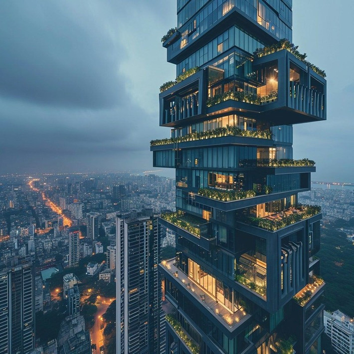 Gia đình tỷ phú Ambani đang sống trong tòa nhà chọc trời 27 tầng ở Mumbai với chi phí xây dựng ước tính khoảng 1 tỷ USD. Đây cũng là một trong những ngôi nhà đắt nhất trên thế giới. Ảnh: BI