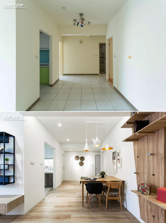 Khu vực hành lang nối phòng khách với các phòng khác được tận dụng bố trí bàn ăn cho 4 người.