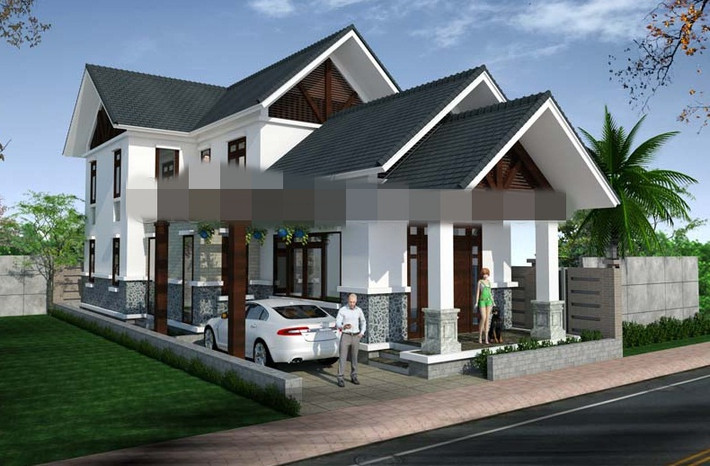 Biệt thự 1 tầng có gác lửng nổi bật ở kiến trúc mái, cách sử dụng vật liệu hiện đại, cho đến các chi tiết trang trí đơn giản, mái ngói giật cấp…Ảnh: Sieuthimaunha.
