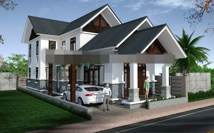 Mẫu nhà ống có gara ô tô hiện đại với các mảng kiến trúc được tạo hình đơn giản nhưng ấn tượng. Ảnh: Sieuthimaunha.