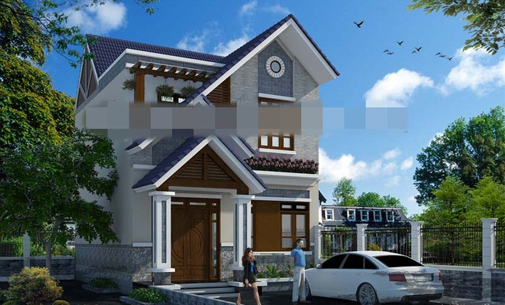 Biệt thự 2 tầng 1 tỷ nổi bật với hệ mái thái đơn giản. Phần mái đua ra không quá lớn, nên không tốn nhiều diện tích 2 bên. Ảnh: Sieuthimaunha.