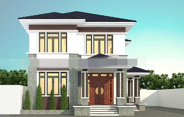 Kết cấu cân đối, phối hợp với các chi tiết ngoại thất đồng nhất tạo nên sức hút đặc biệt cho ngôi nhà. Ảnh: Maunhadep902.