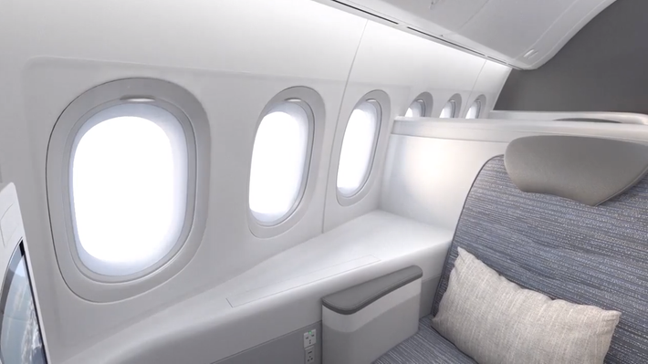 Nhờ đó, bên trong máy bay Boeing 777x lấy được nhiều ánh sáng hơn. Ảnh: Thenational.