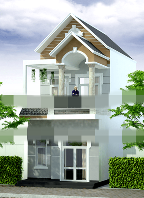 Mẫu nhà 2 tầng 5×16m sở hữu màu sắc nhẹ nhàng kết hợp từ trắng sáng tinh tế. Hệ mái thái giật cấp góp phần bổ sung nét đẹp thanh lịch cho công trình. Ảnh: Thietkexaydungbietthu.
